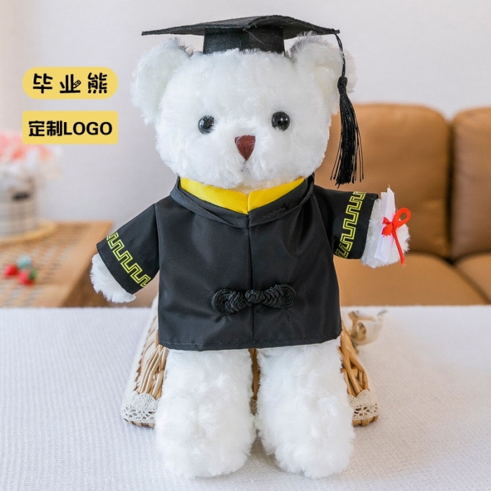 【定制款】玫瑰绒白色色毕业熊-加学校LOGO